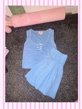 Hippie Rose Light Blue Knit Tank and Skirt Set